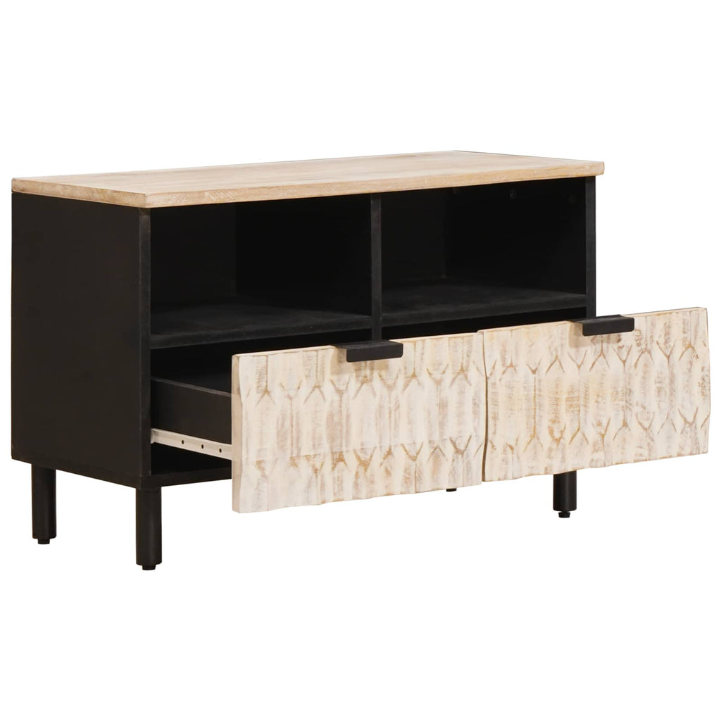 TV Cabinet White Wash Finish 70 x 33.5 x 46 cm Solid Mango Wood