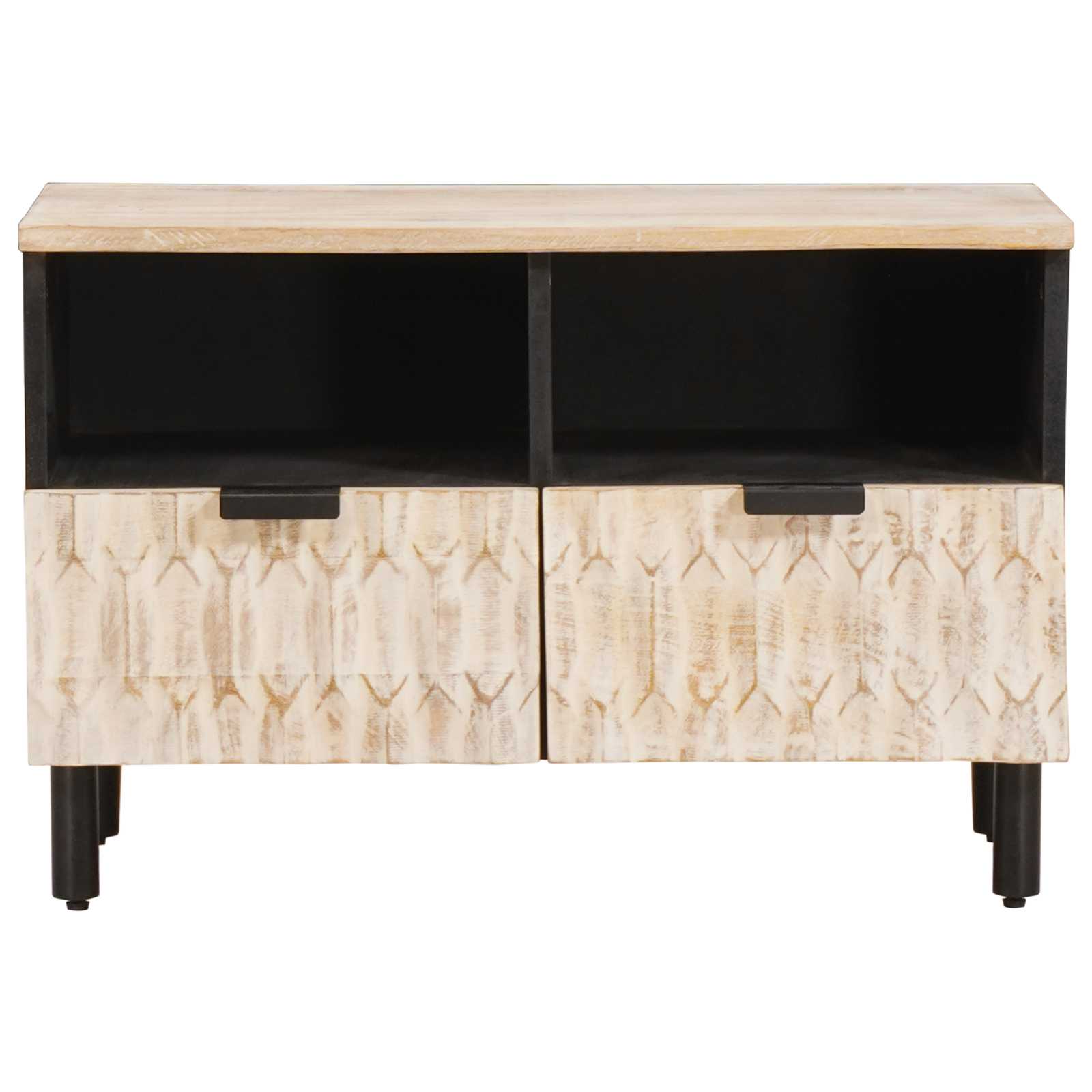 TV Cabinet White Wash Finish 70 x 33.5 x 46 cm Solid Mango Wood