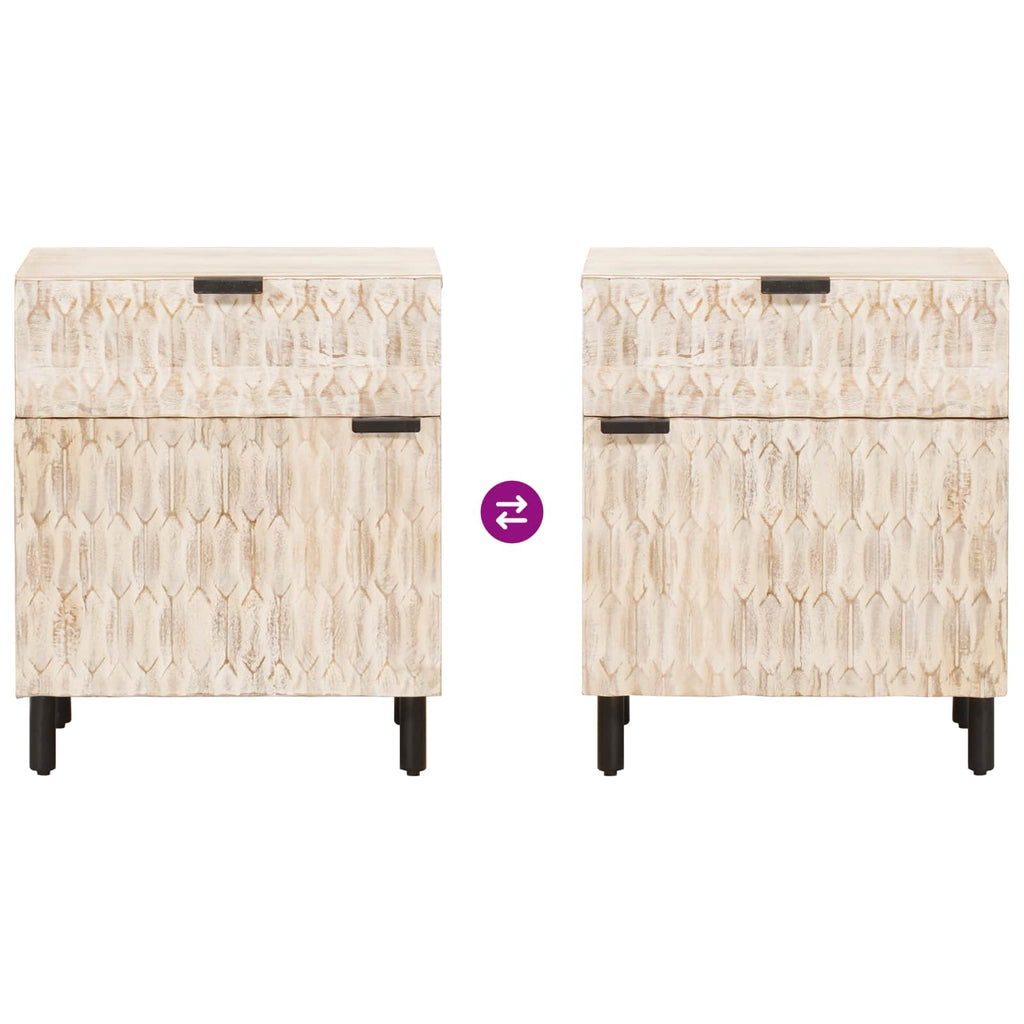 Bedside Cabinet White 50 x 33 x 60 cm Solid Mango Wood