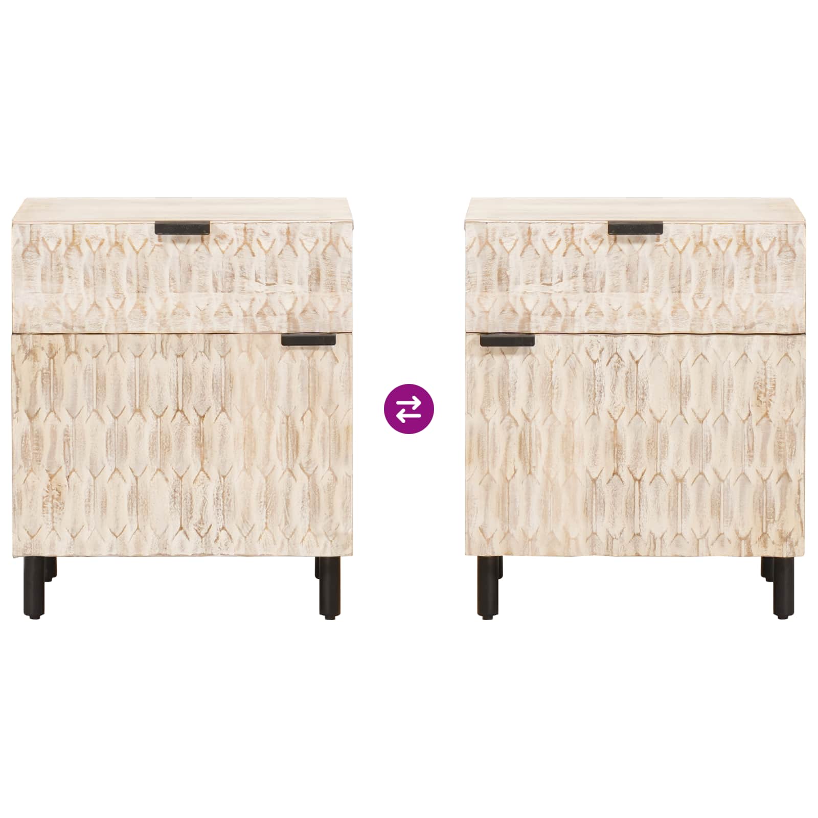 Bedside Cabinet White 50 x 33 x 60 cm Solid Mango Wood