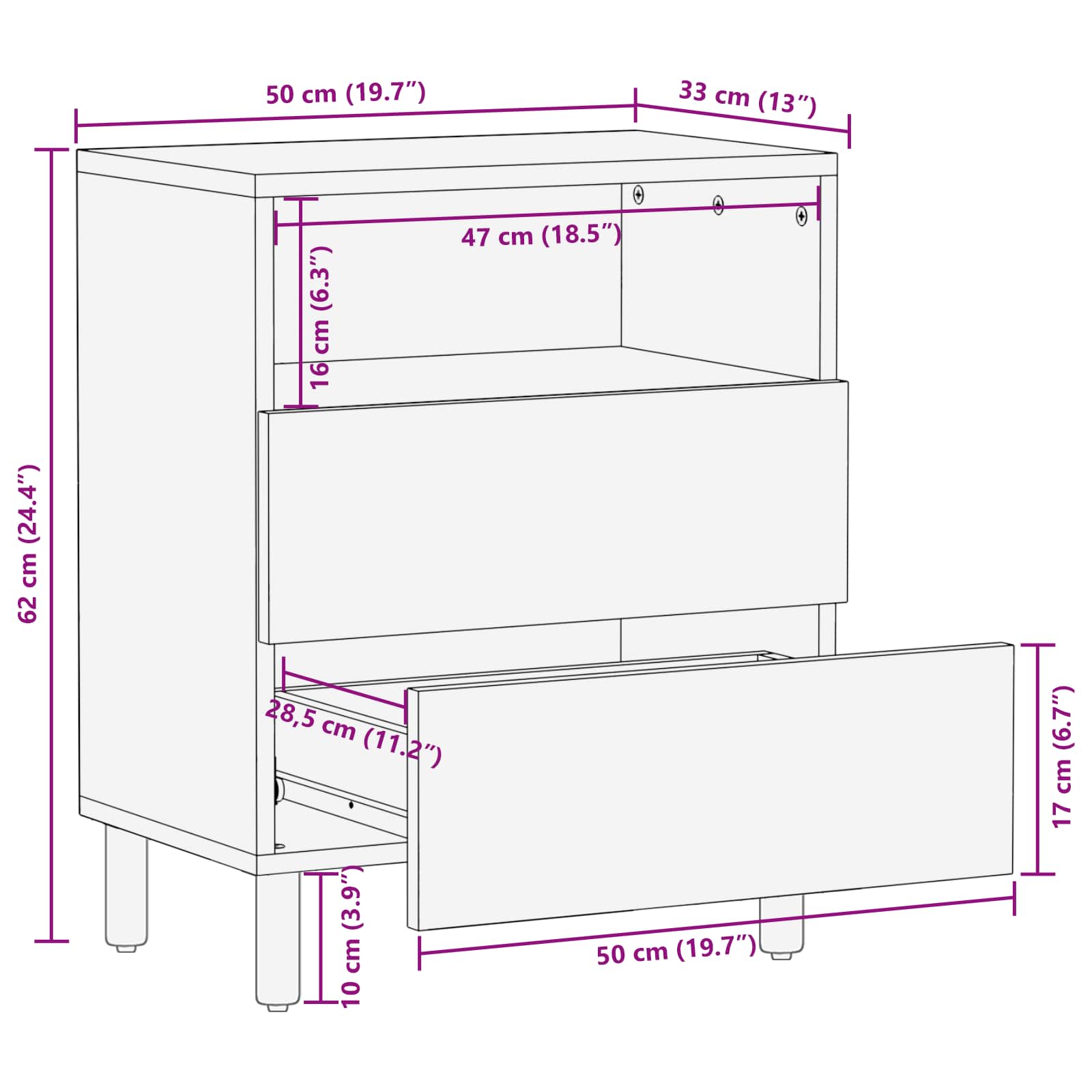 Bedside Cabinet White 50 x 33 x 60 cm Solid Mango Wood
