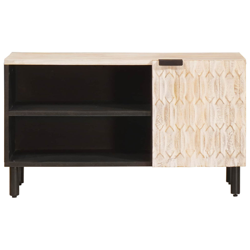 TV Cabinet White Wash Finish 80 x 33 x 46 cm Solid Mango Wood