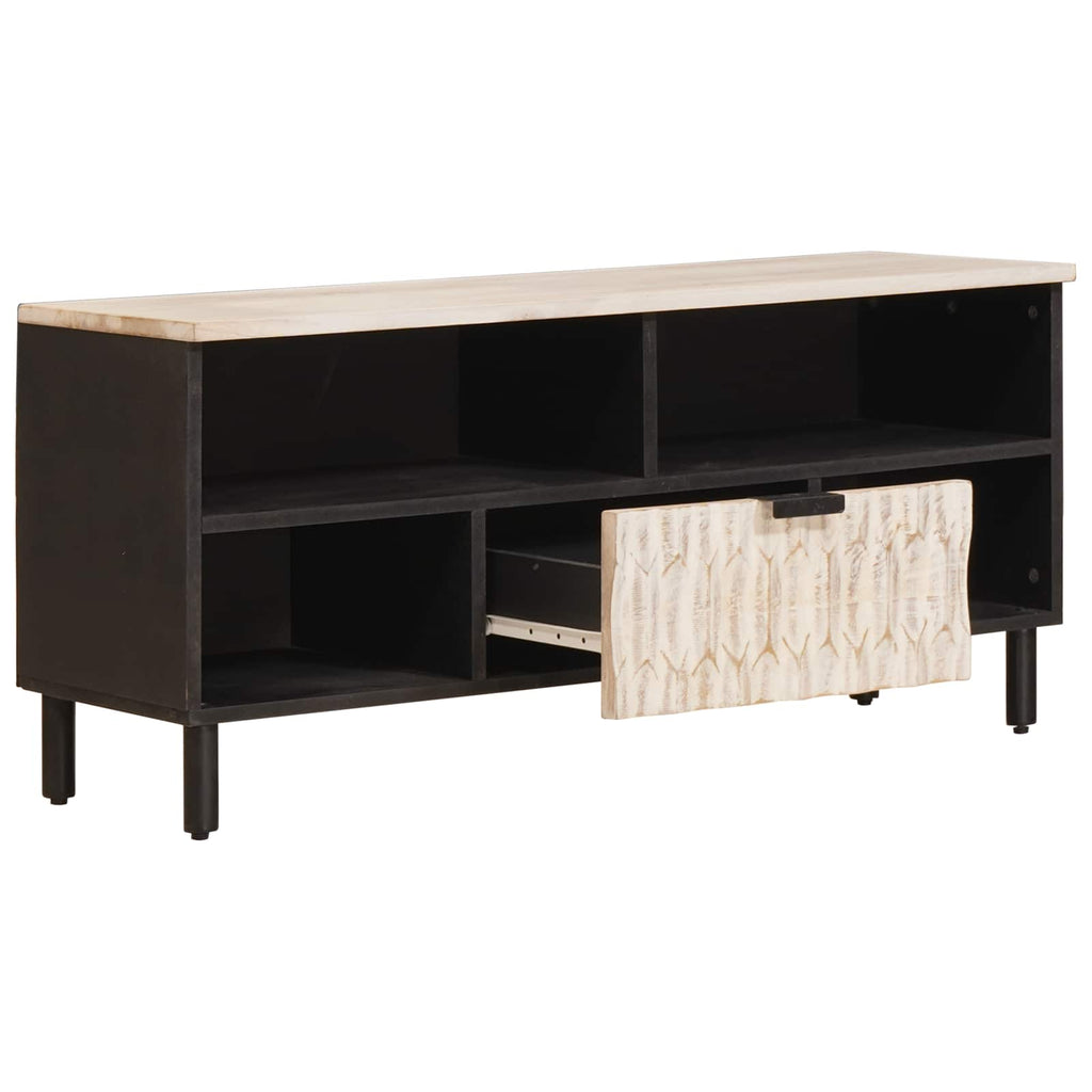 TV Cabinet White Wash Finish 100 x 33 x 46 cm Solid Mango Wood