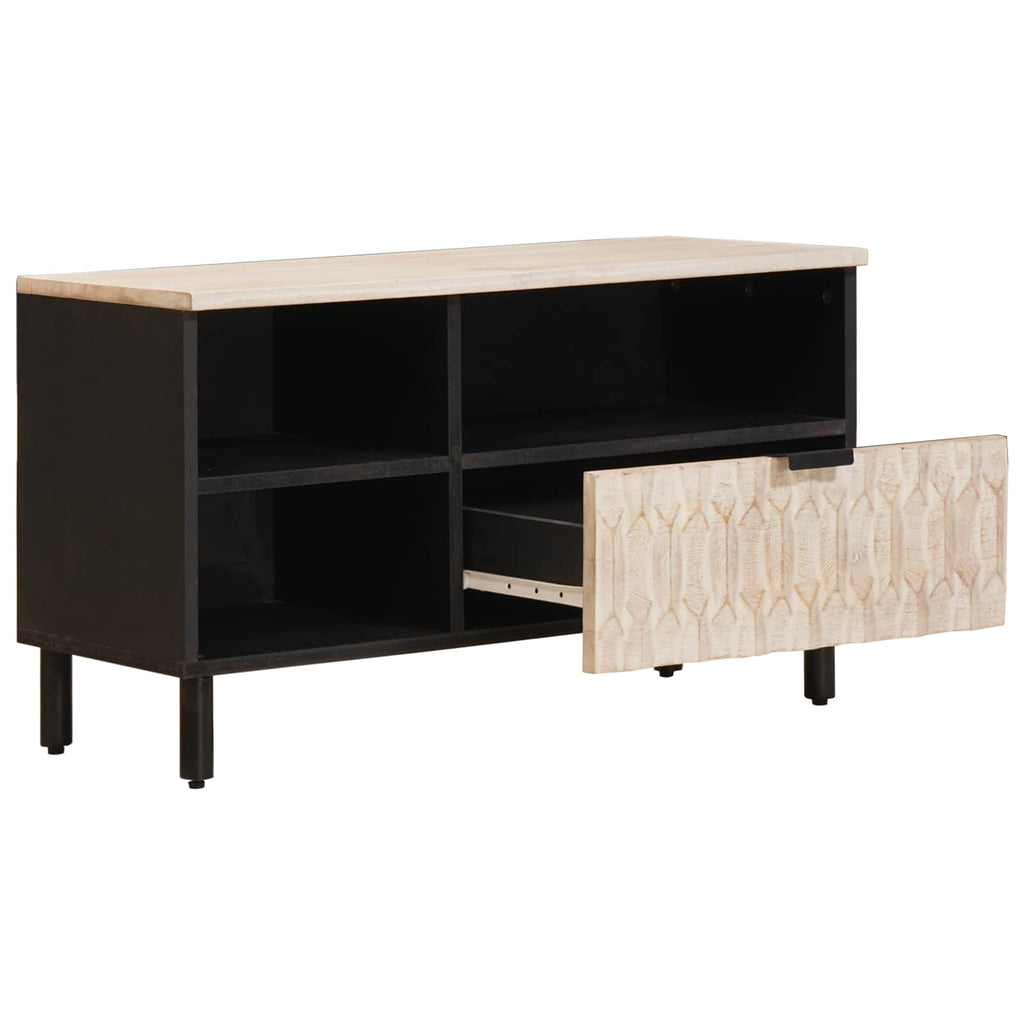 TV Cabinet White Wash Finish 80 x 33 x 46 cm Solid Mango Wood