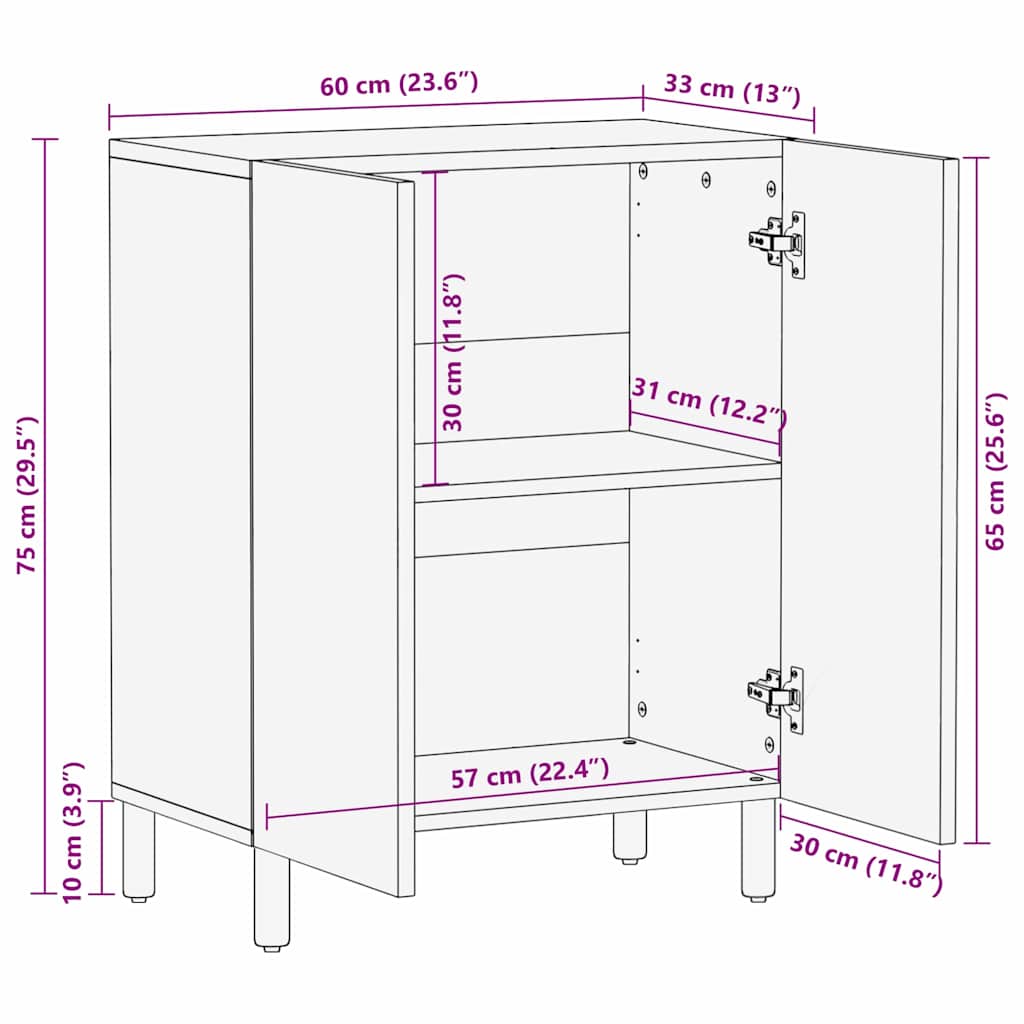 Sideboard Acacia Brown Finish 60 x 33 x 75 cm Solid Mango Wood