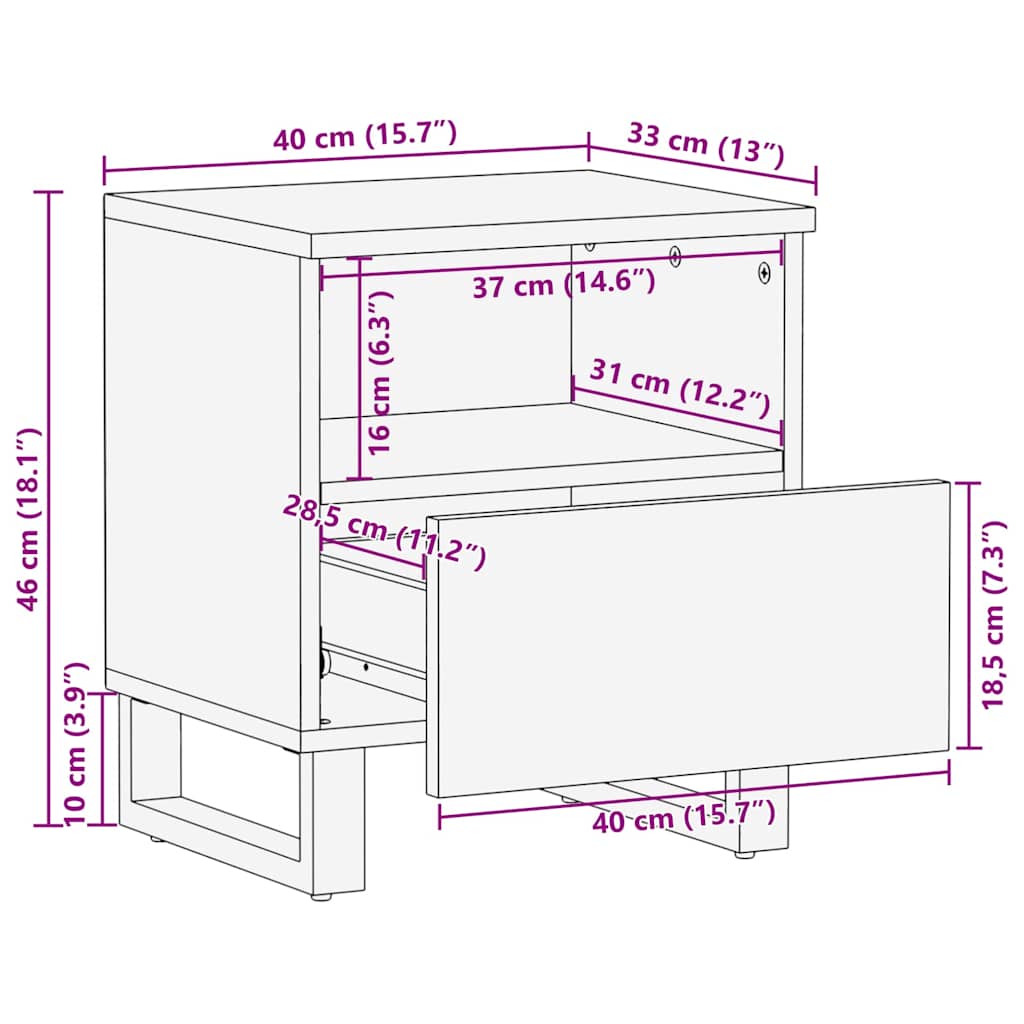 Bedside Cabinet with Drawer White and Black 40 x 33 x 46 cm