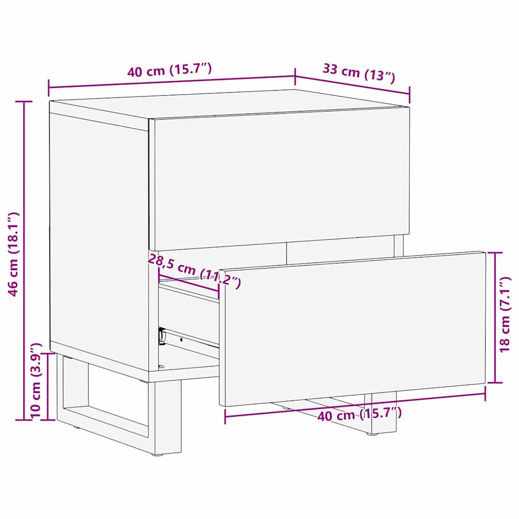 Bedside Cabinet Natural 40 x 33 x 46 cm Solid Mango Wood
