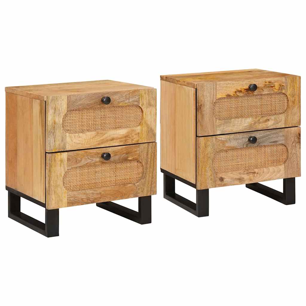 Bedside Cabinet 2 pcs Natural 40 x 33 x 46 cm Solid Mango Wood