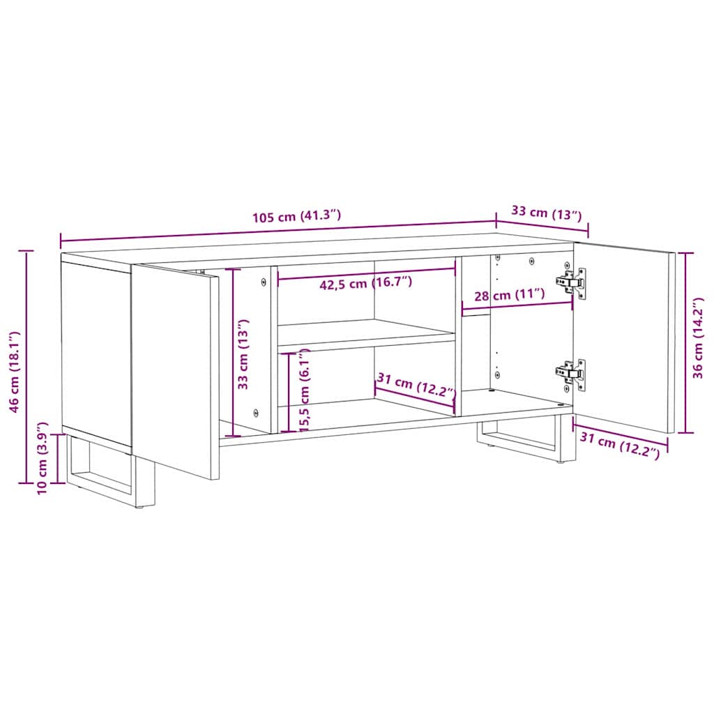 TV Cabinet with Shelf Brown 105 x 33 x 46 cm Solid Mango Wood