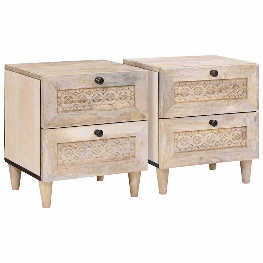 Bedside Cabinet 2 pcs Beige 40 x 33 x 46 cm Solid Acacia wood