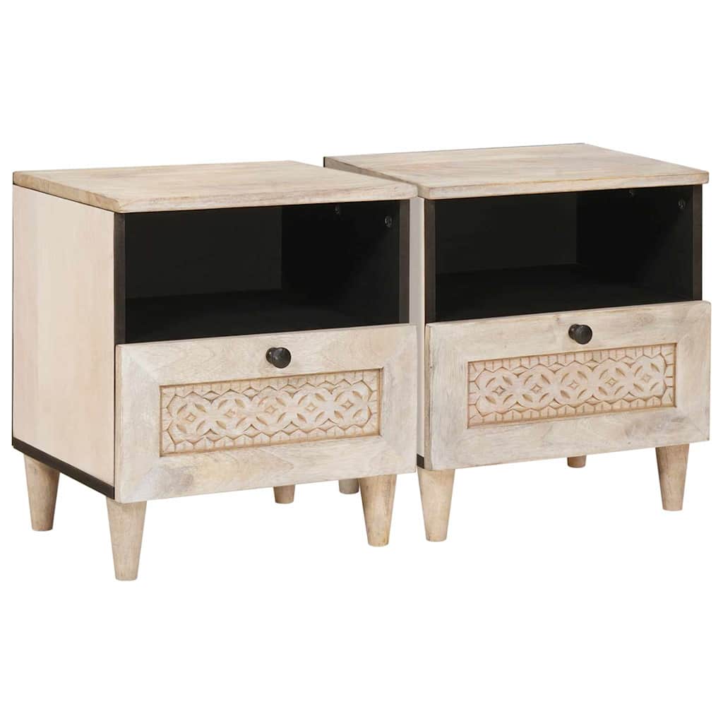 Bedside Cabinet 2 pcs Beige 40 x 33 x 46 cm Solid Acacia wood