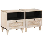 Bedside Cabinet 2 pcs Beige 40 x 33 x 46 cm Solid Acacia wood