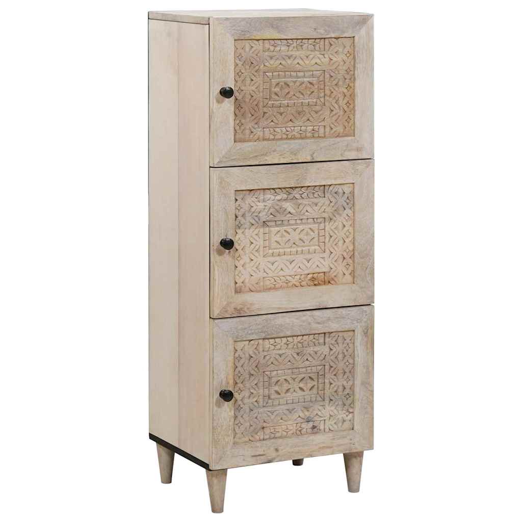 Highboard with Shelf White 40 x 33 x 110 cm Solid mango wood