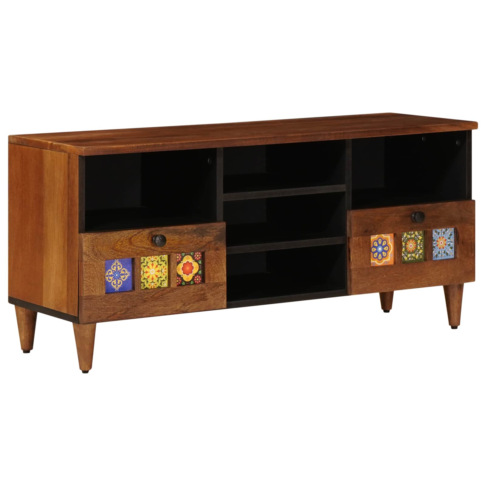 TV Cabinet with Drawer Walnut 100 x 33 x 46 cm Solid Mango Wood