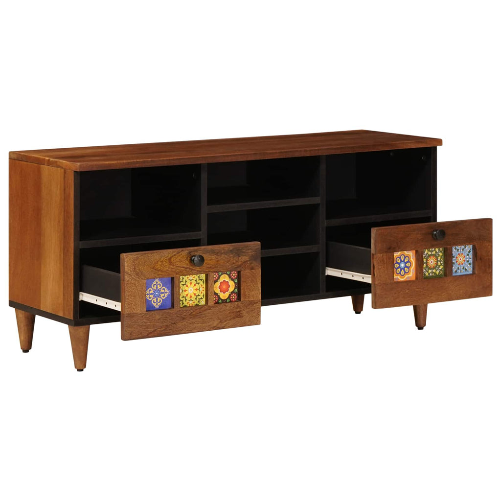 TV Cabinet with Drawer Walnut 100 x 33 x 46 cm Solid Mango Wood