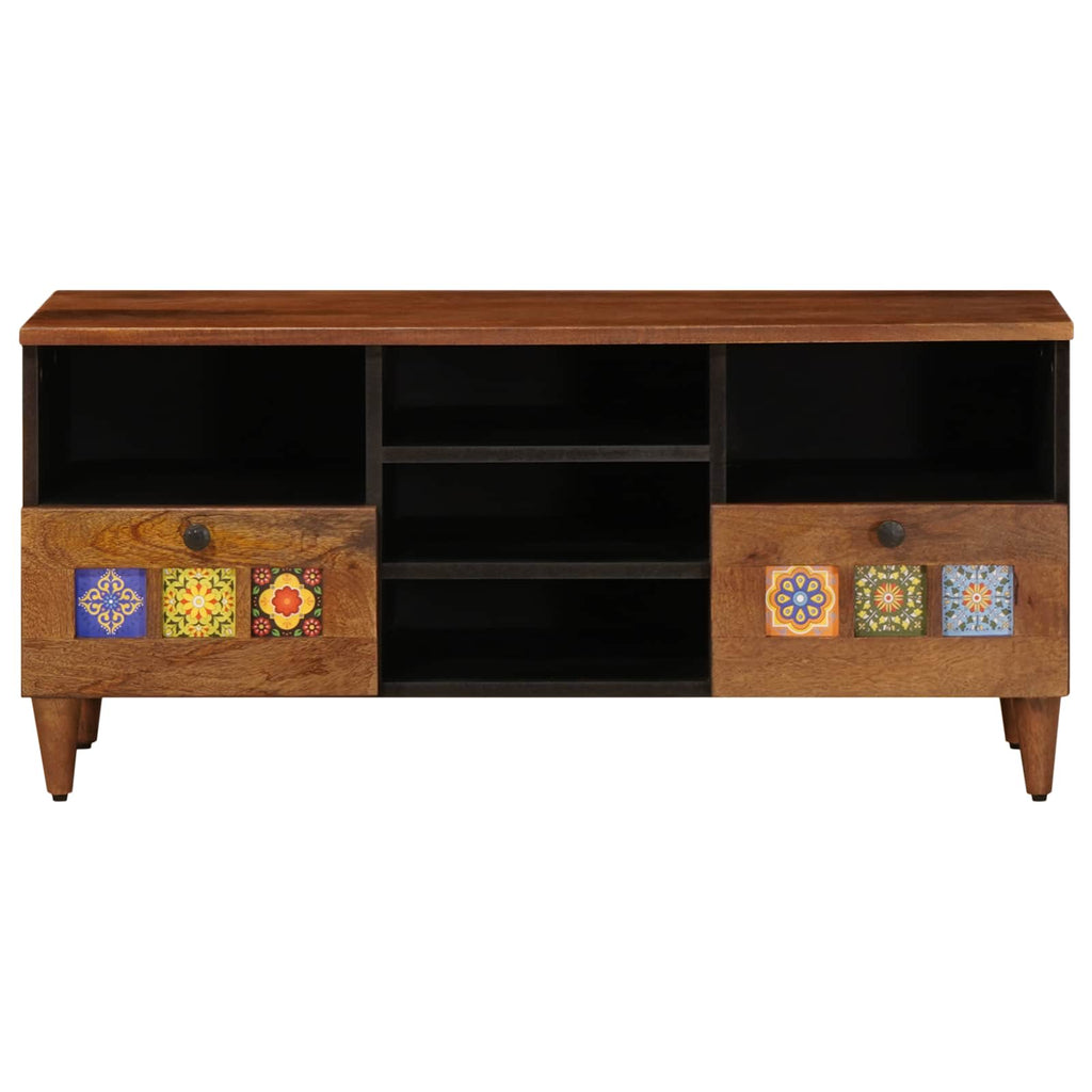 TV Cabinet with Drawer Walnut 100 x 33 x 46 cm Solid Mango Wood