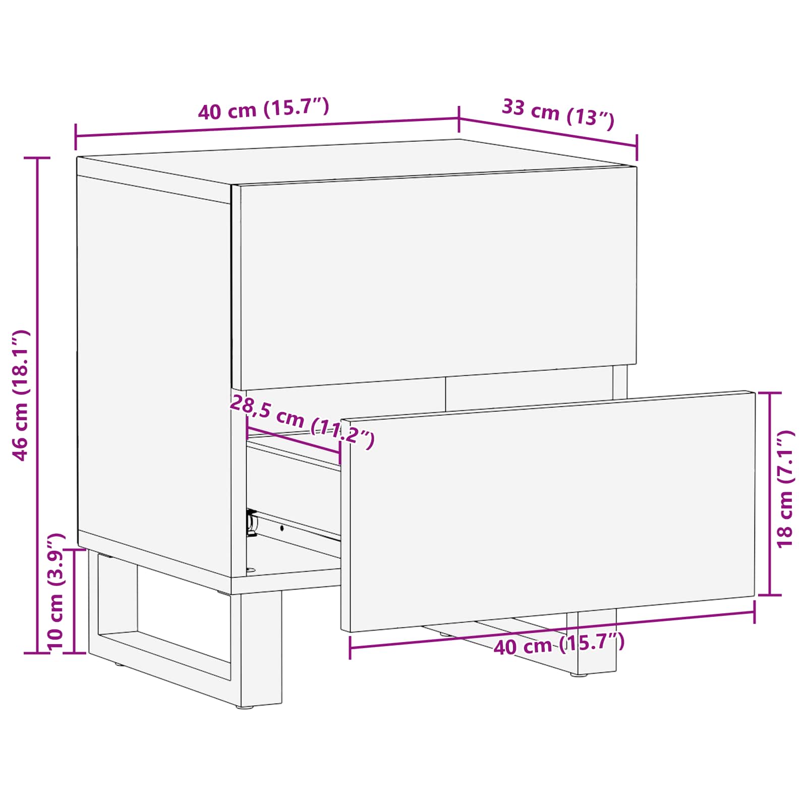 Bedside Cabinet Brown 40 x 33 x 46 cm Solid Mango Wood