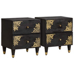 Bedside Cabinet 2 pcs Black 40 x 33 x 46 cm Solid Mango Wood