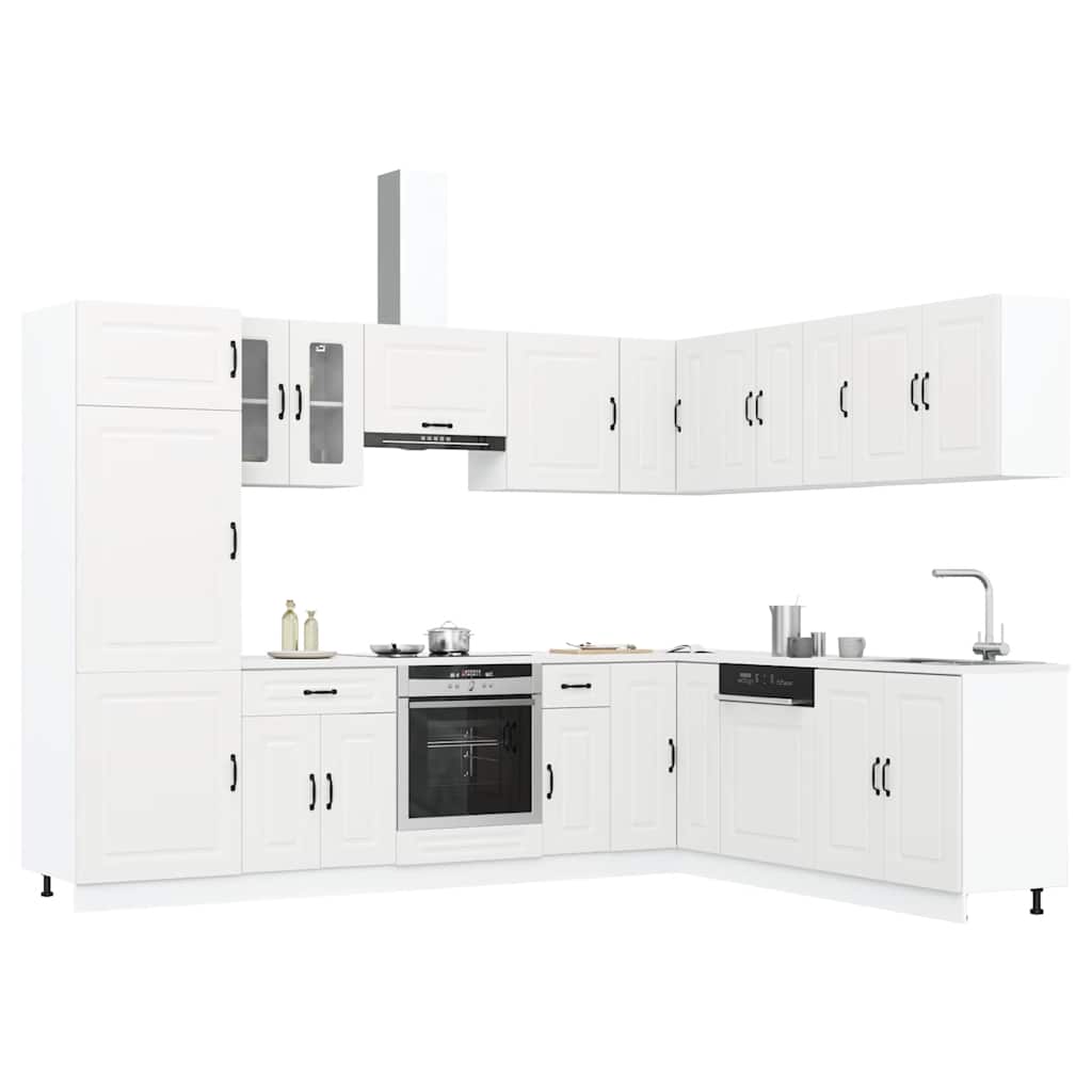 14 Piece Kitchen Cabinet Set Kalmar Gloss White Engineered Wood