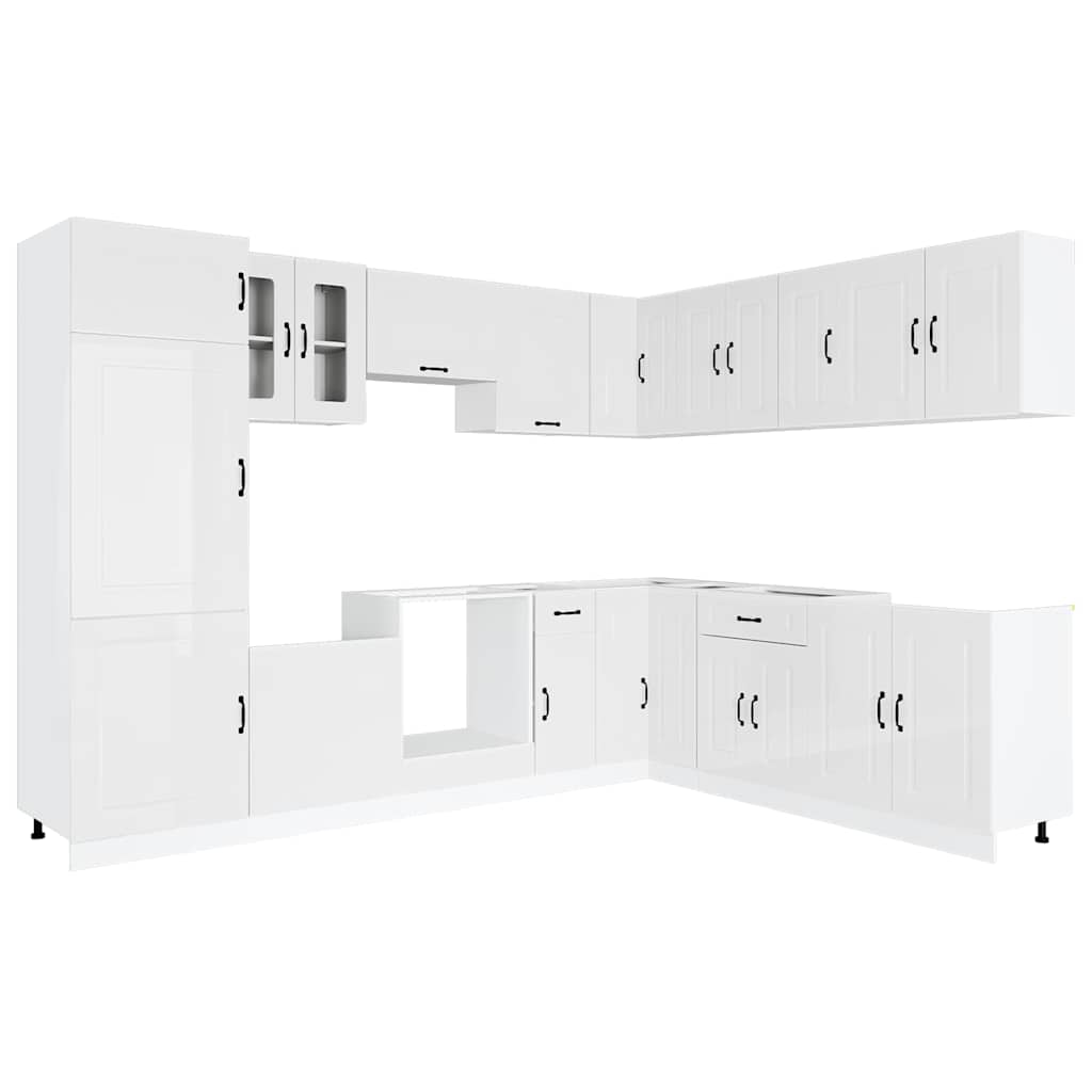 14 Piece Kitchen Cabinet Set Kalmar Gloss White Engineered Wood
