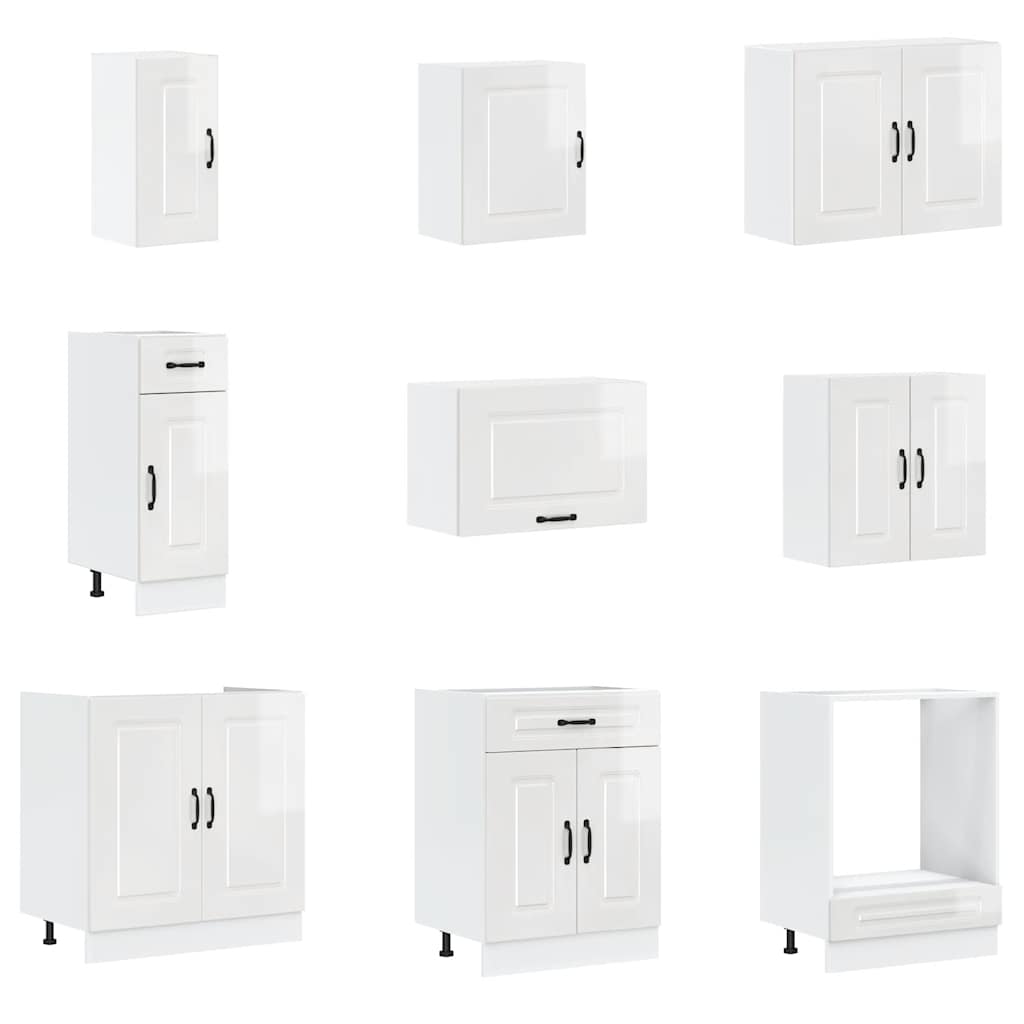 14 Piece Kitchen Cabinet Set Kalmar Gloss White Engineered Wood