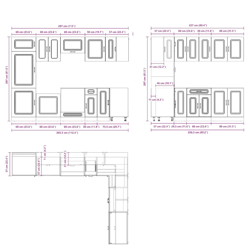 14 Piece Kitchen Cabinet Set Kalmar Gloss White Engineered Wood