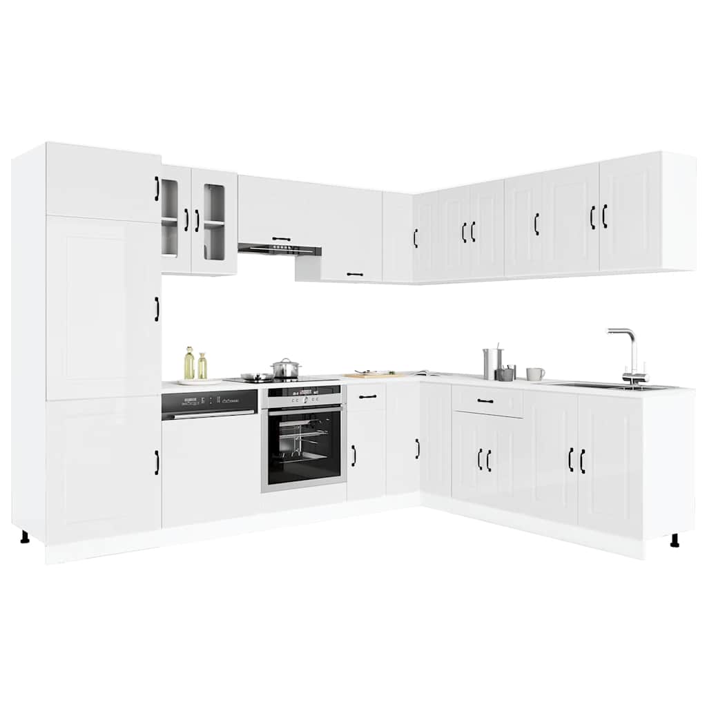 14 Piece Kitchen Cabinet Set Kalmar Gloss White Engineered Wood