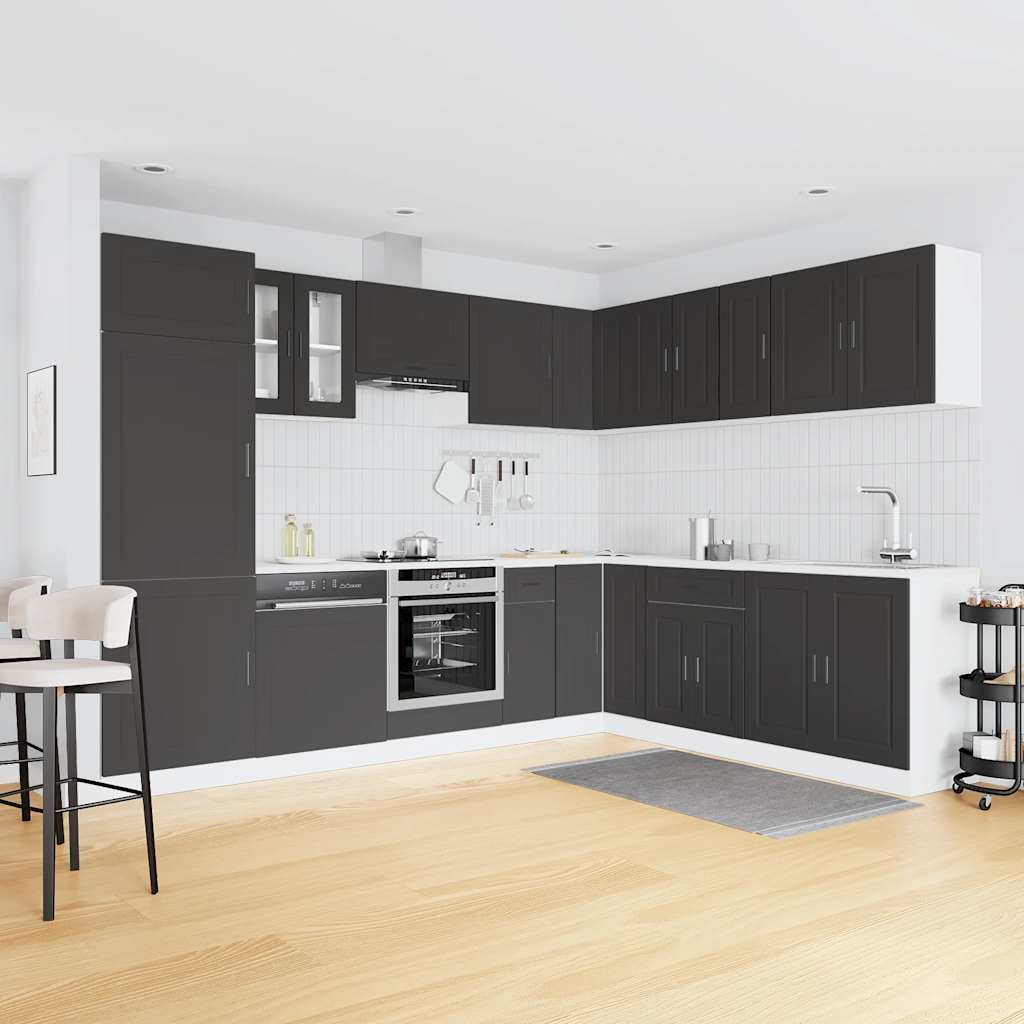 14 Piece Kitchen Cabinet Set Porto Black Engineered Wood