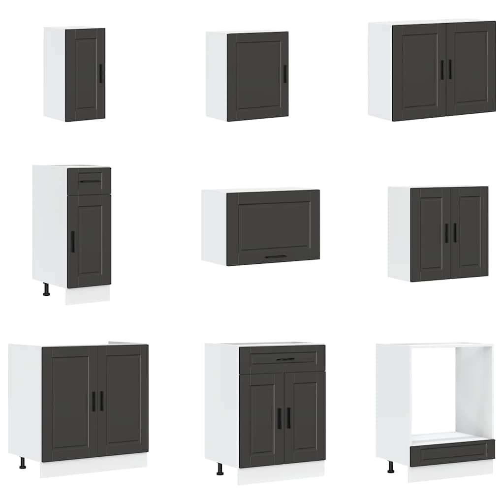 14 Piece Kitchen Cabinet Set Porto Black Engineered Wood
