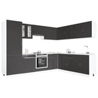 14 Piece Kitchen Cabinet Set Porto Black Engineered Wood