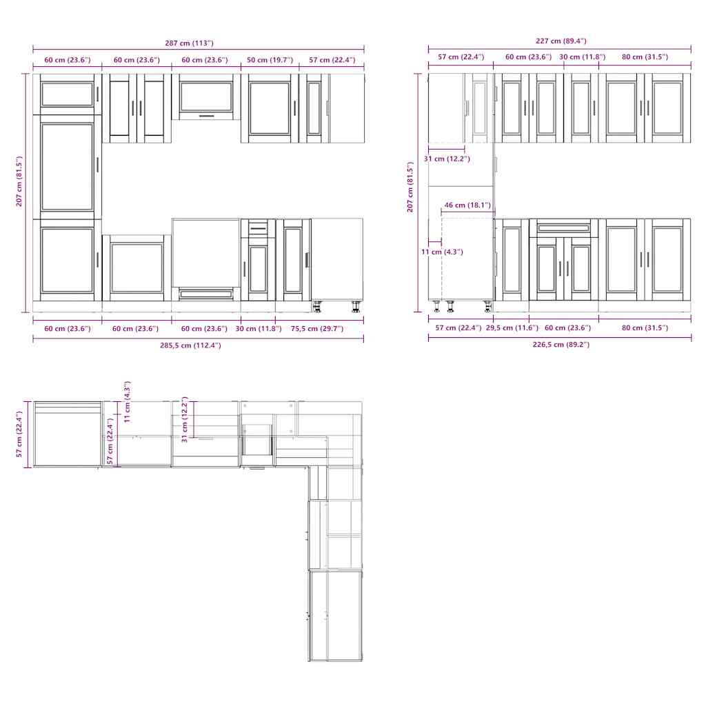 14 Piece Kitchen Cabinet Set Porto Grey Sonoma Engineered Wood