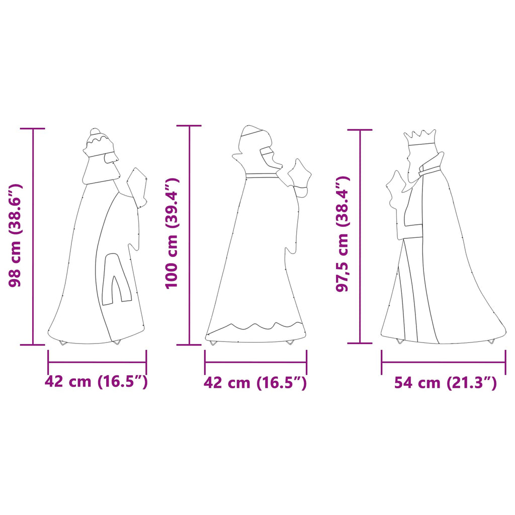 3 Wise Men Christmas Lighting 3 pcs Warm White 105 cm Fabric