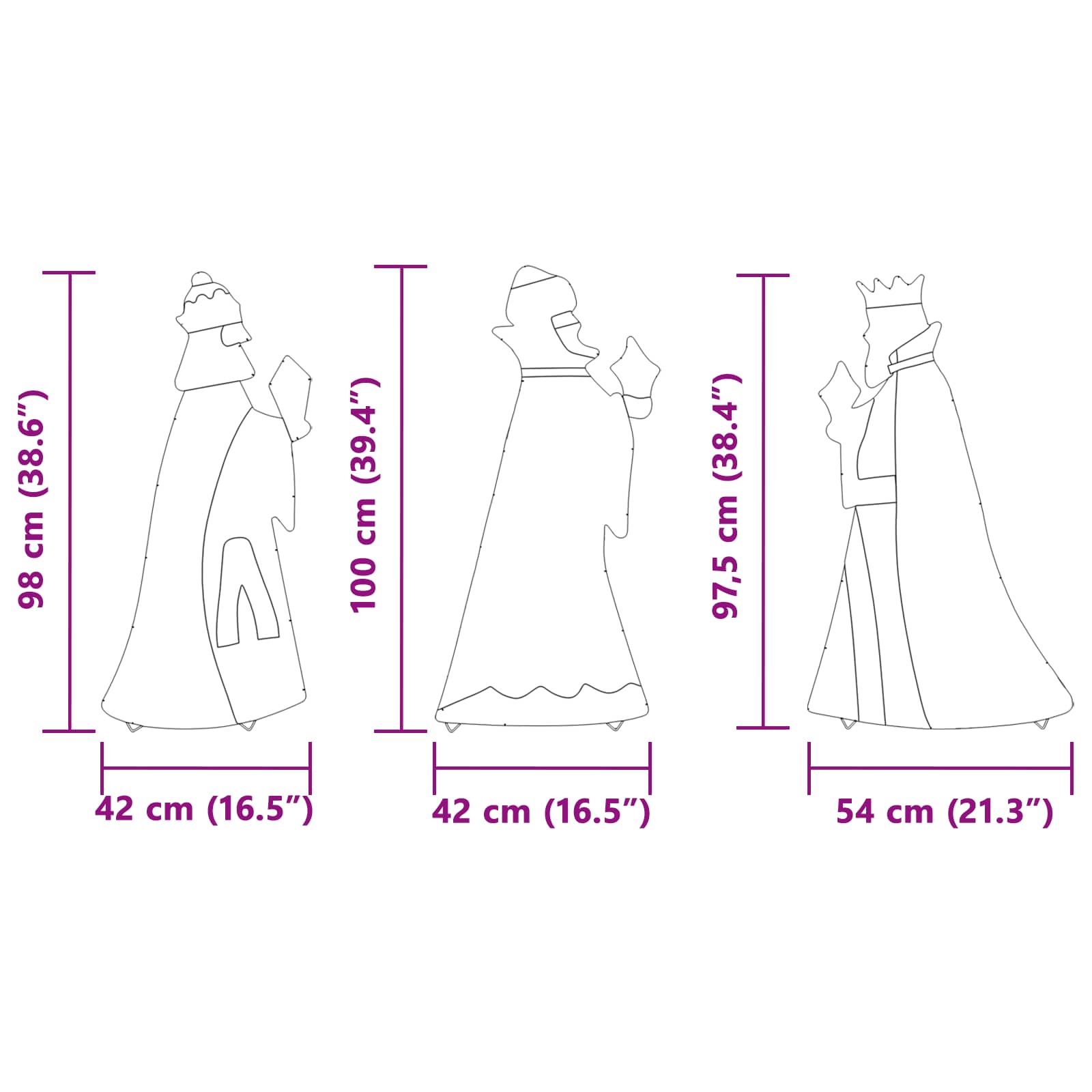 3 Wise Men Christmas Lighting 3 pcs Warm White 105 cm Fabric