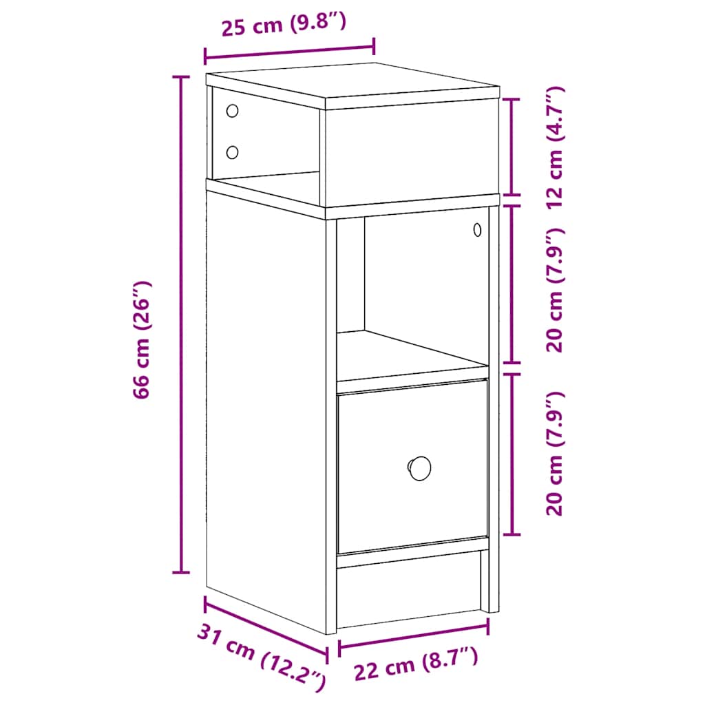 Bedside Cabinet with Drawer White 25x31x66 cm