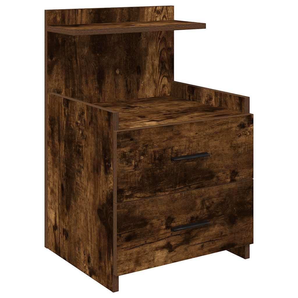 Bedside Cabinet with 2 Drawers Smoked Oak 40x36.5x62 cm