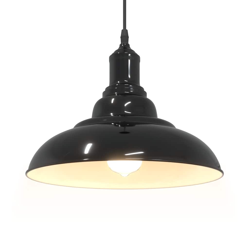 Pendant Lamp Height Adjustable E27 Gloss Black Ø 31 cm Metal