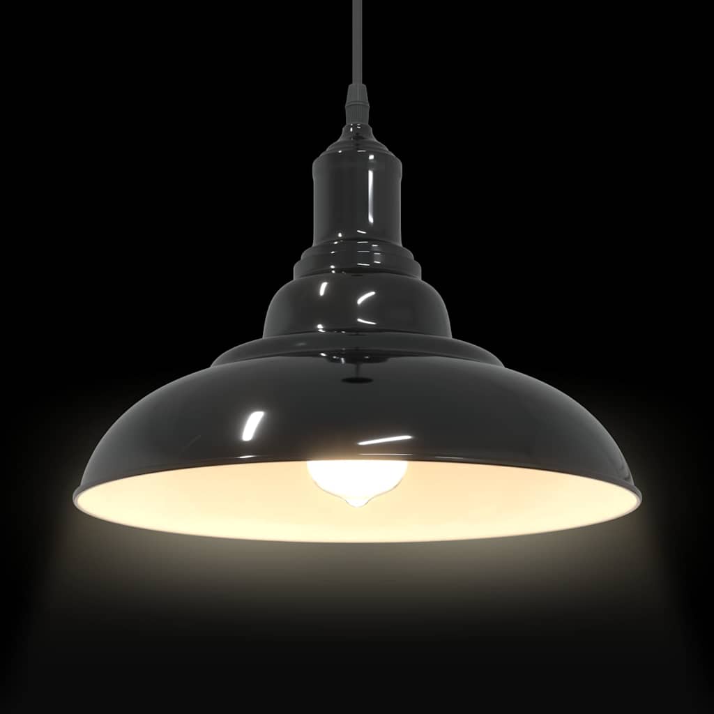 Pendant Lamp Height Adjustable E27 Gloss Black Ø 31 cm Metal