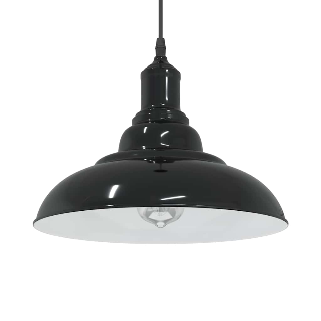 Pendant Lamp Height Adjustable E27 Gloss Black Ø 31 cm Metal