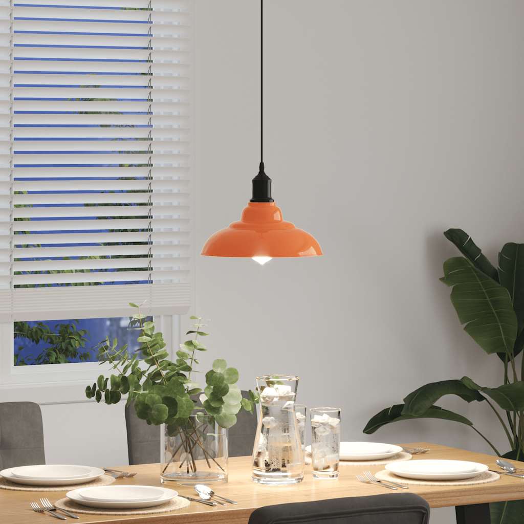 Pendant Lamp Height Adjustable E27 Gloss Orange Ø 31 cm Metal
