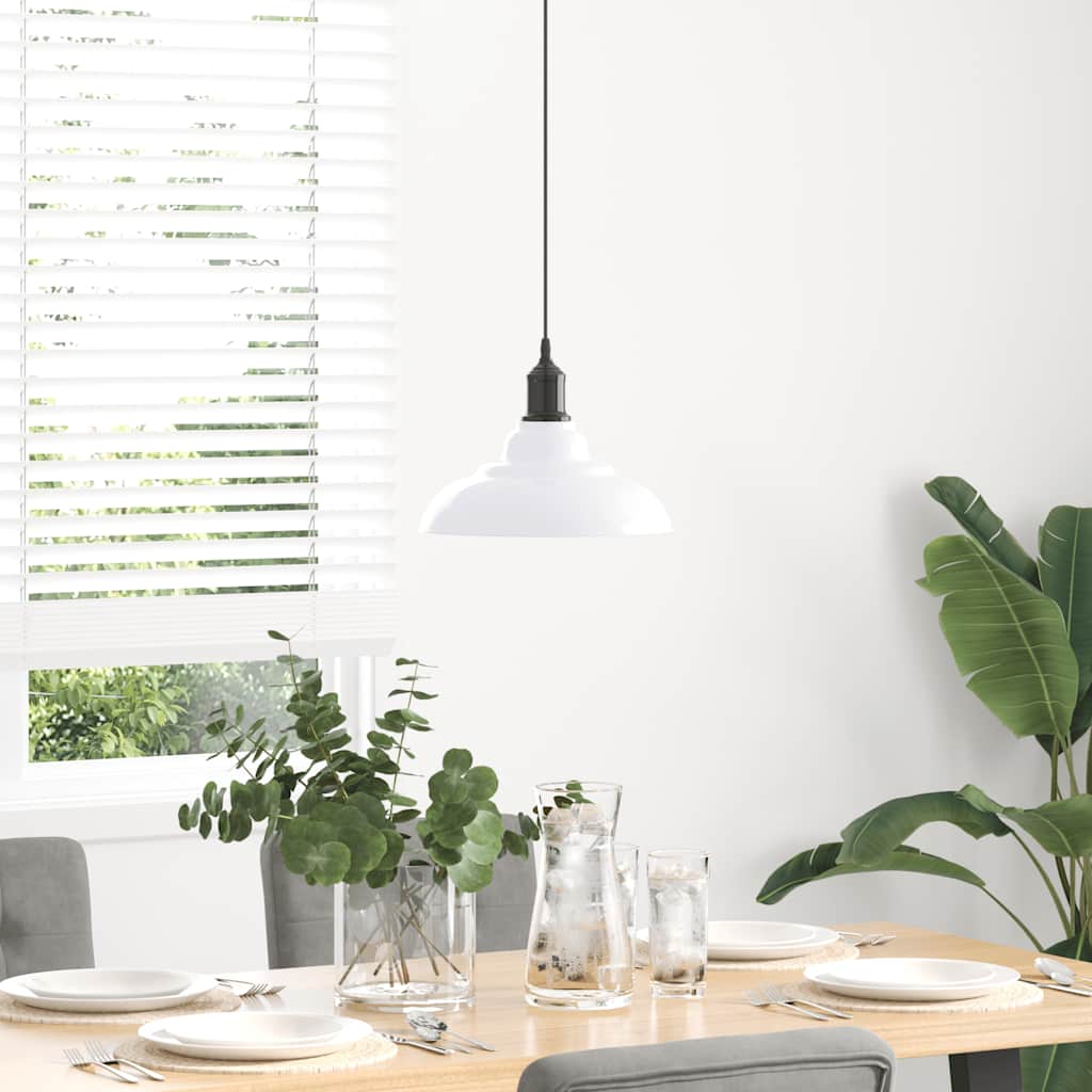 Pendant Lamp Height Adjustable E27 Gloss White Ø 31 cm Metal