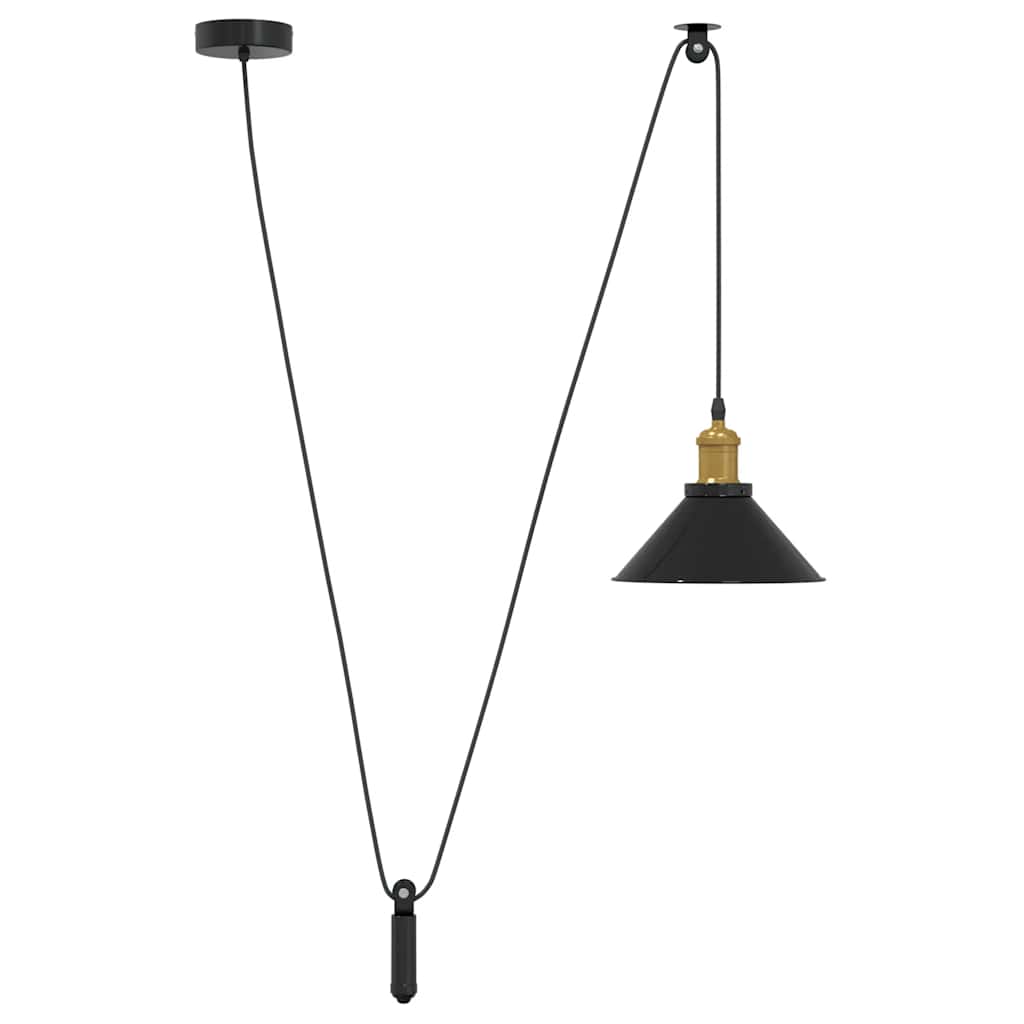 Pendant Lamp Height Adjustable E27 Gloss Black Ø 22 cm Metal