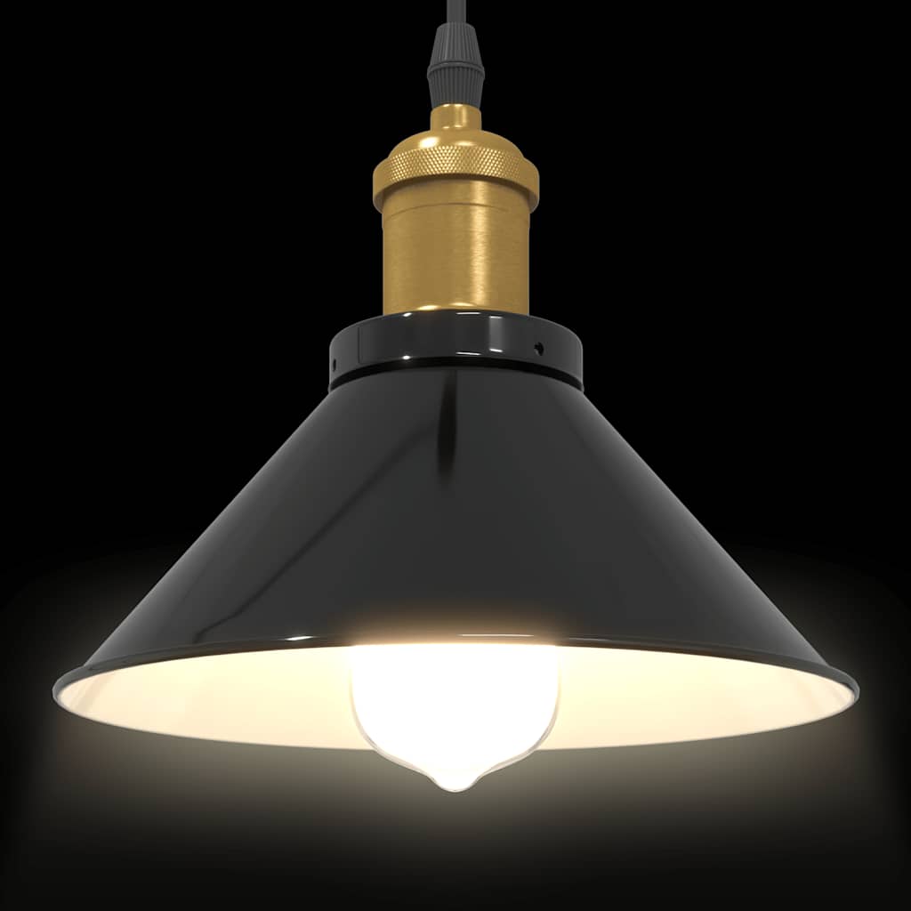 Pendant Lamp Height Adjustable E27 Gloss Black Ø 22 cm Metal