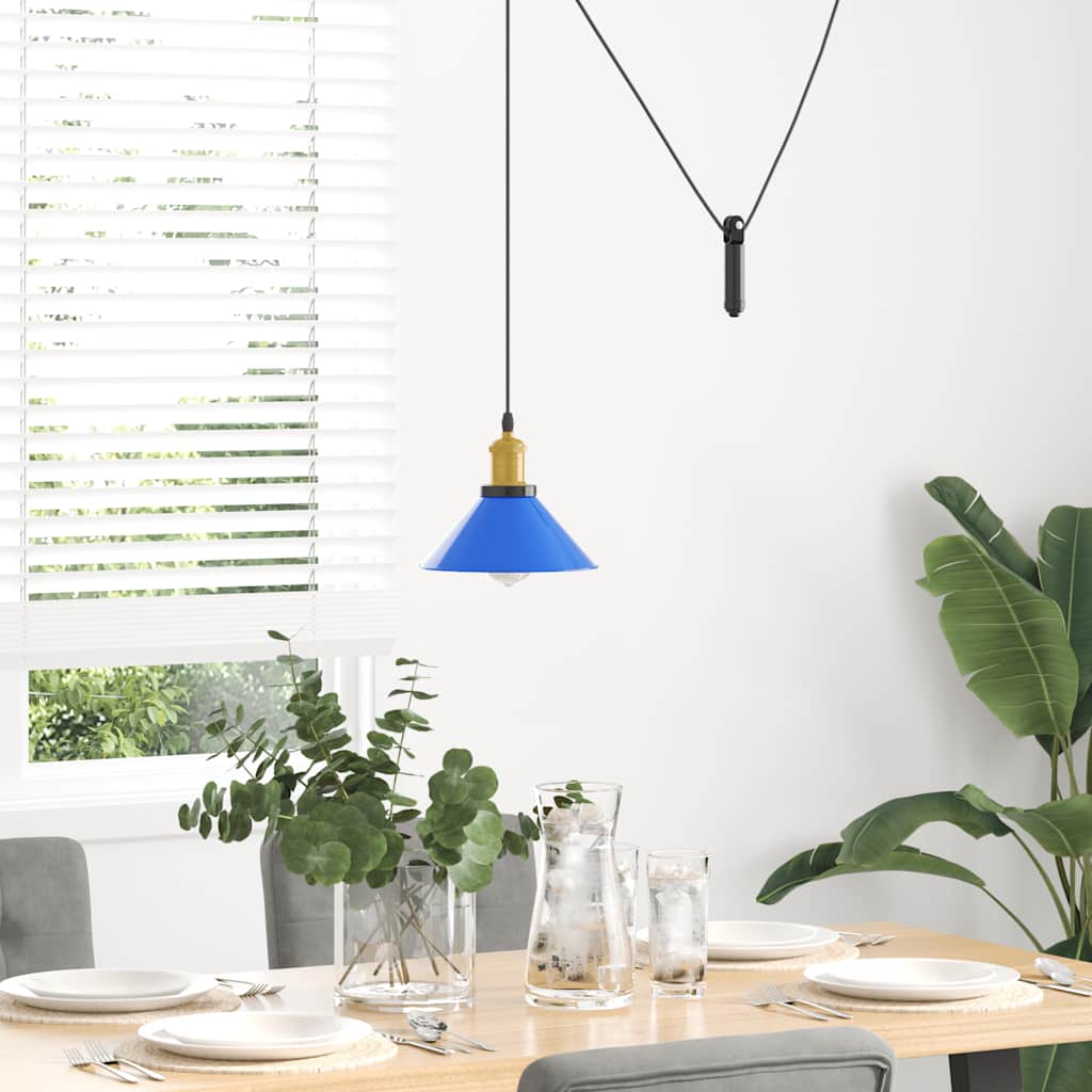 Pendant Lamp Height Adjustable E27 Gloss Dark Blue Ø 22 cm Metal