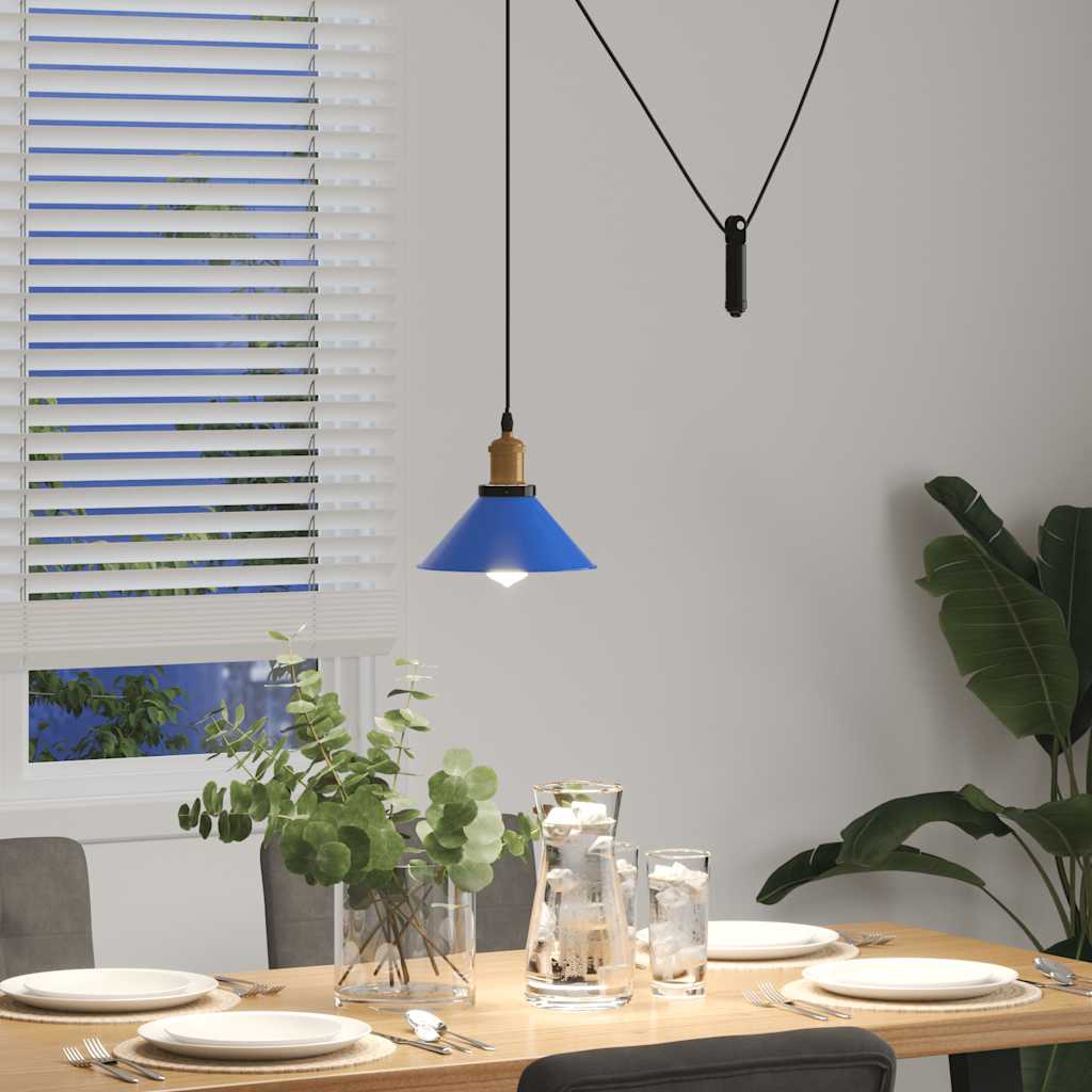 Pendant Lamp Height Adjustable E27 Gloss Dark Blue Ø 22 cm Metal