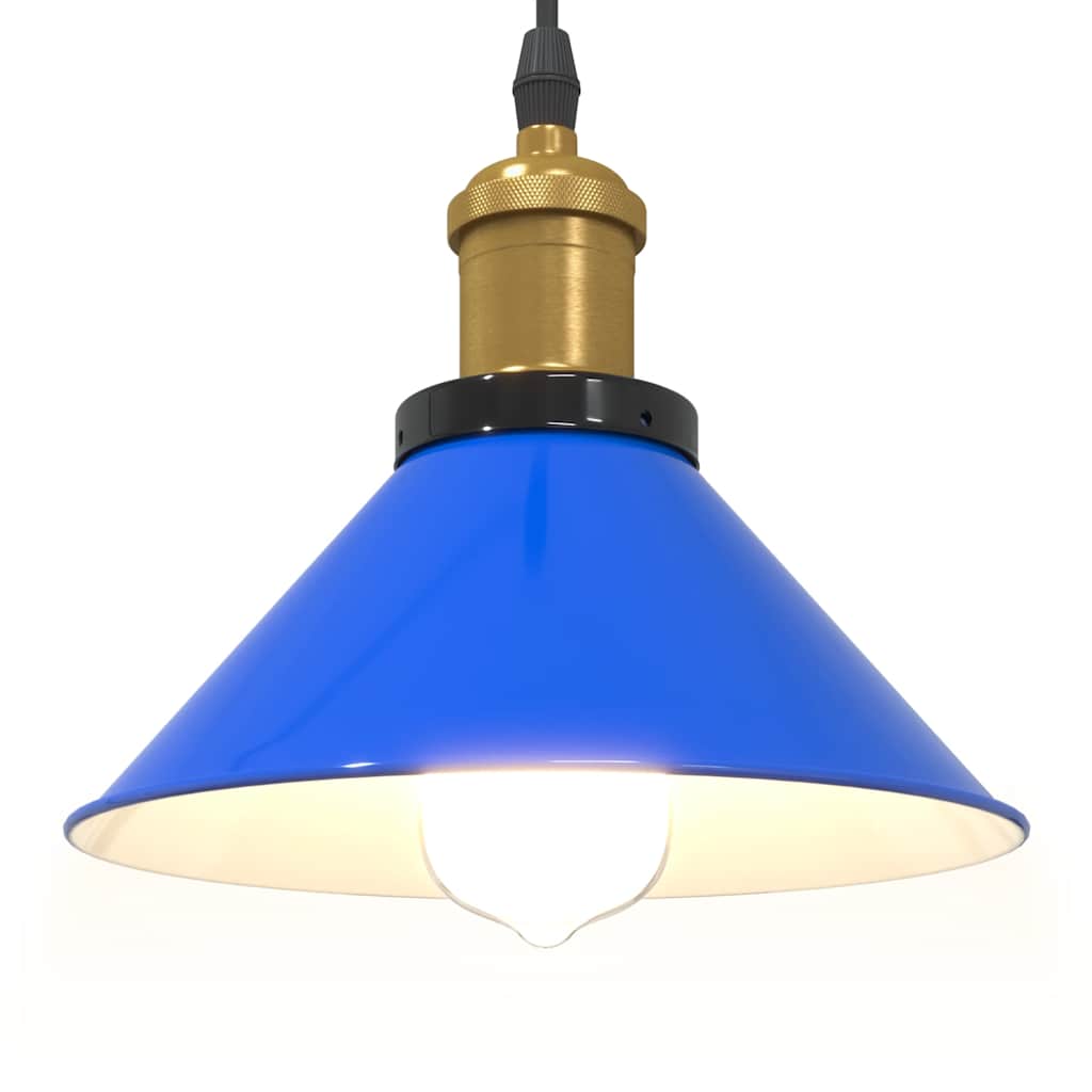 Pendant Lamp Height Adjustable E27 Gloss Dark Blue Ø 22 cm Metal