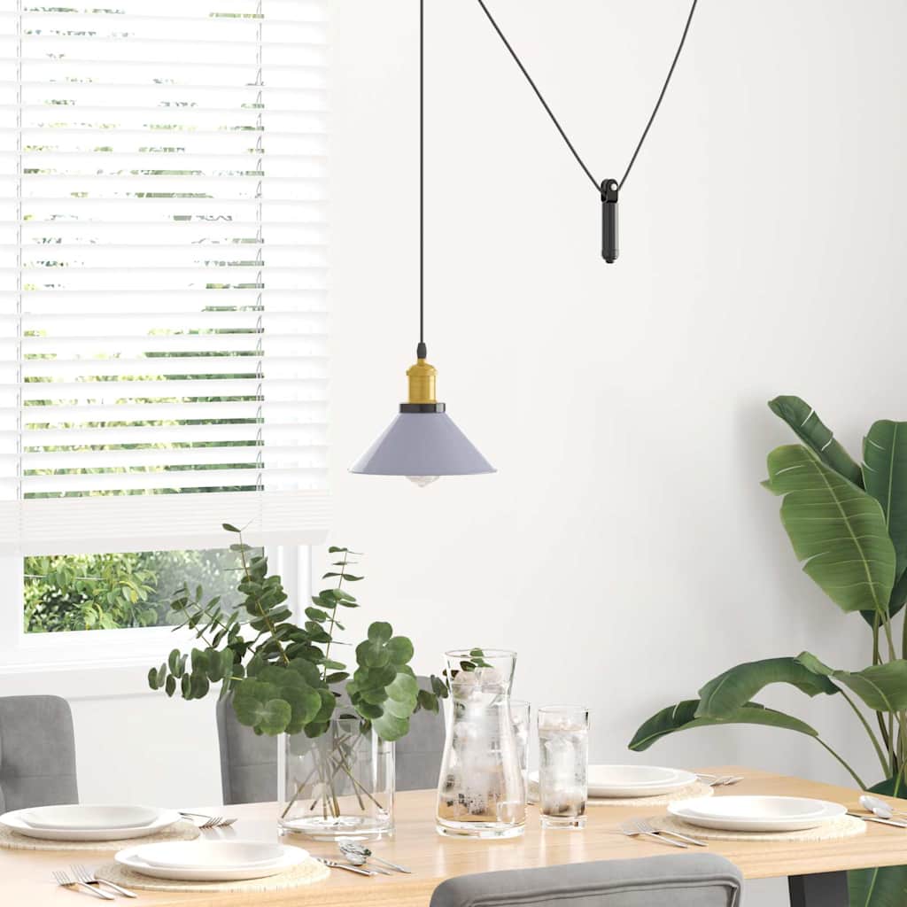 Pendant Lamp Height Adjustable E27 Gloss Grey Ø 22 cm Metal