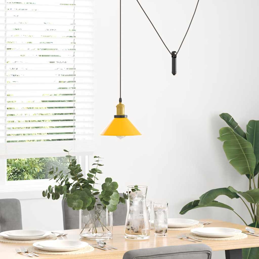 Pendant Lamp Height Adjustable E27 Gloss Yellow Ø 22 cm Metal