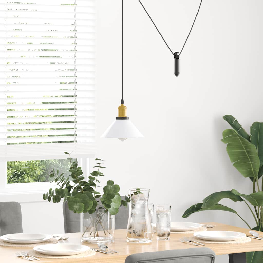 Pendant Lamp Height Adjustable E27 Gloss White Ø 22 cm Metal