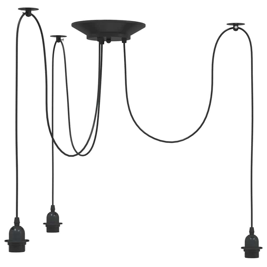 Pendant Lamp with 3 Lamp Holders E27 Black Metal