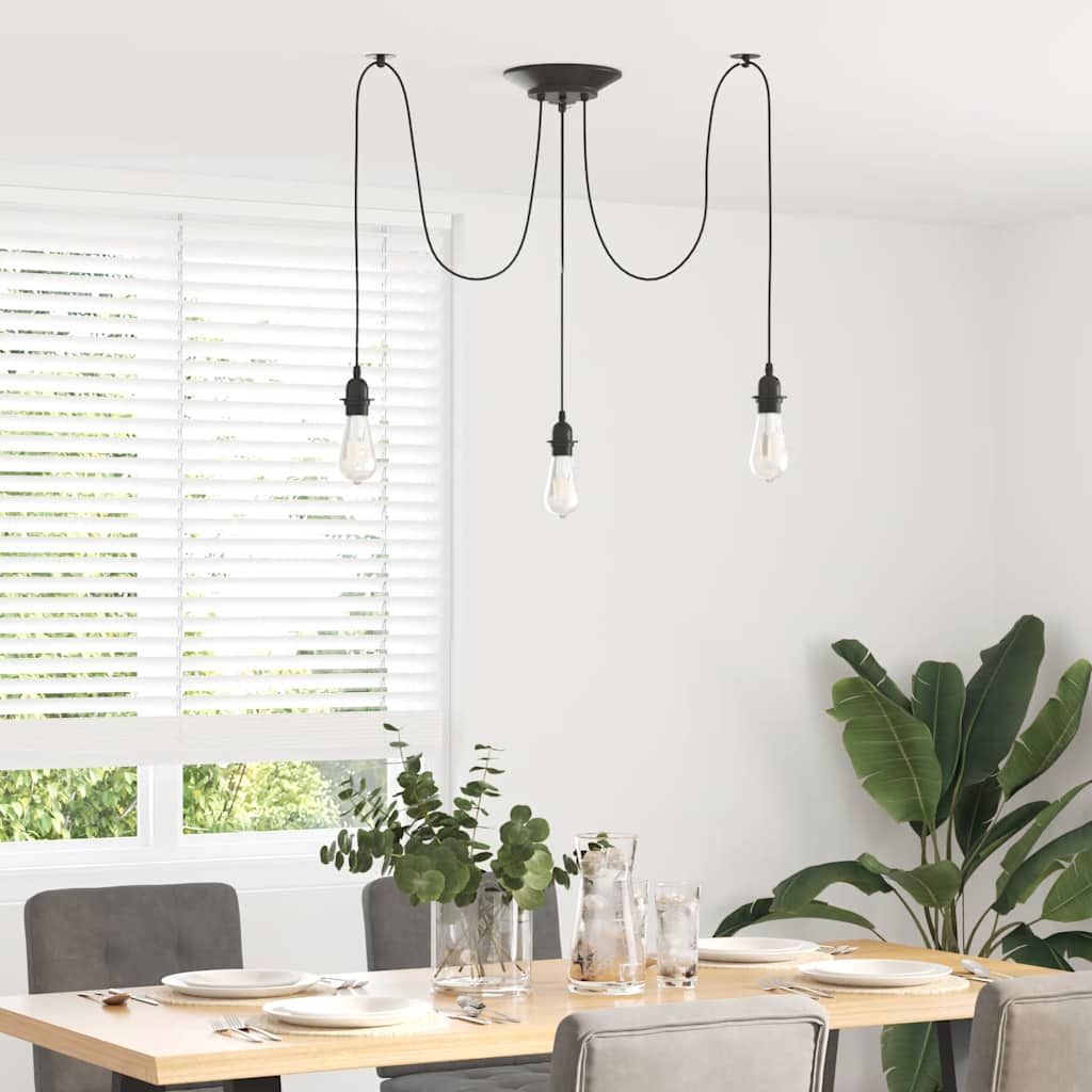 Pendant Lamp with 3 Lamp Holders E27 Black Metal